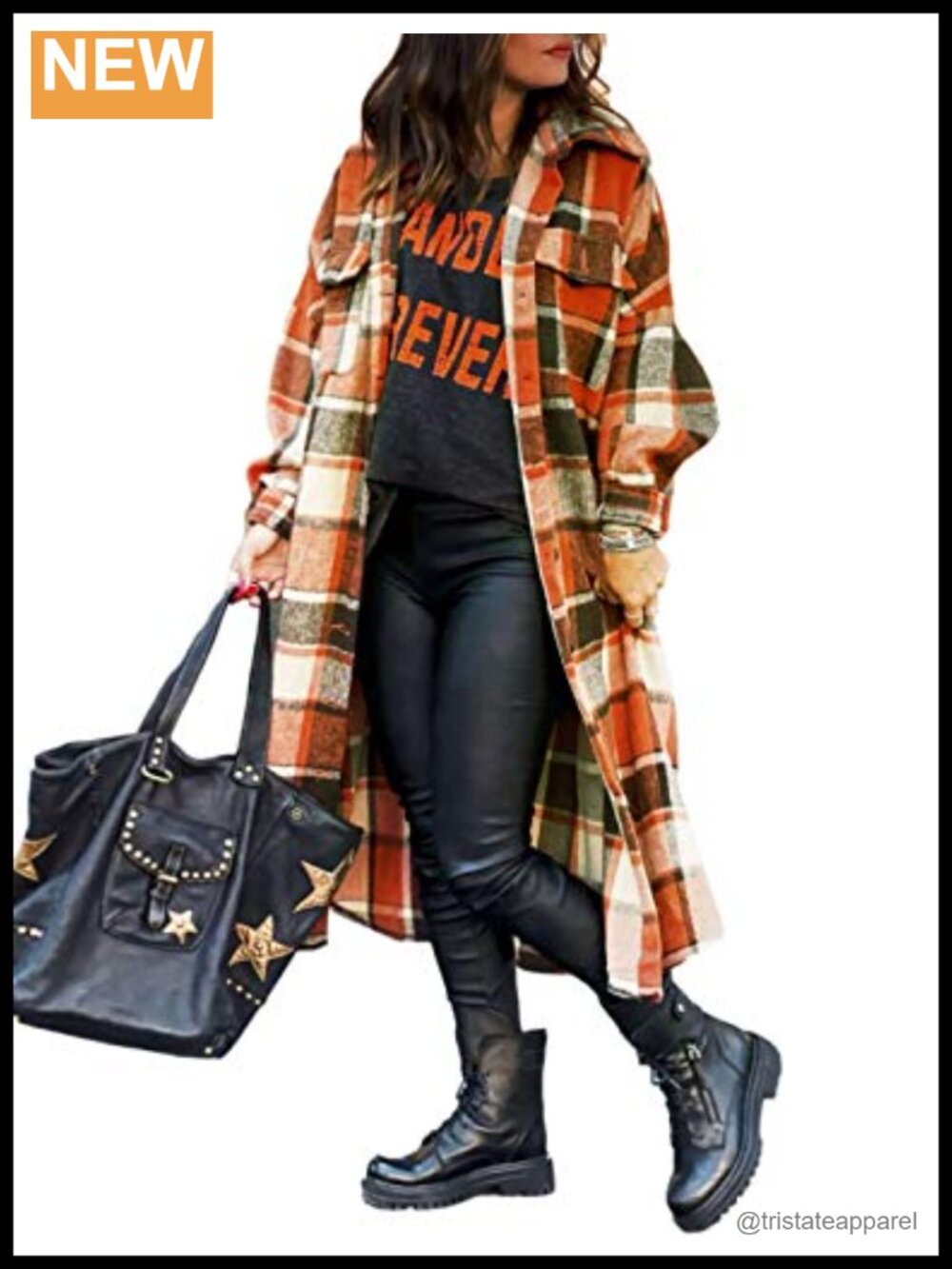 Plaid Flannel Shacket Button Down Long Trench Coat Relaxed Fit Casual
